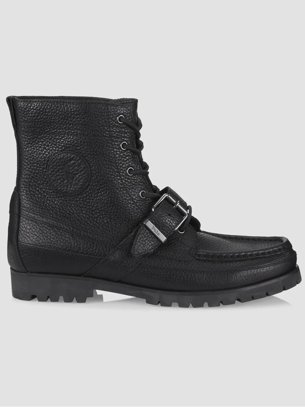 Polo Ralph Lauren Ranger Black Tumbled Leather Boots Men's US 11.5 Buckle